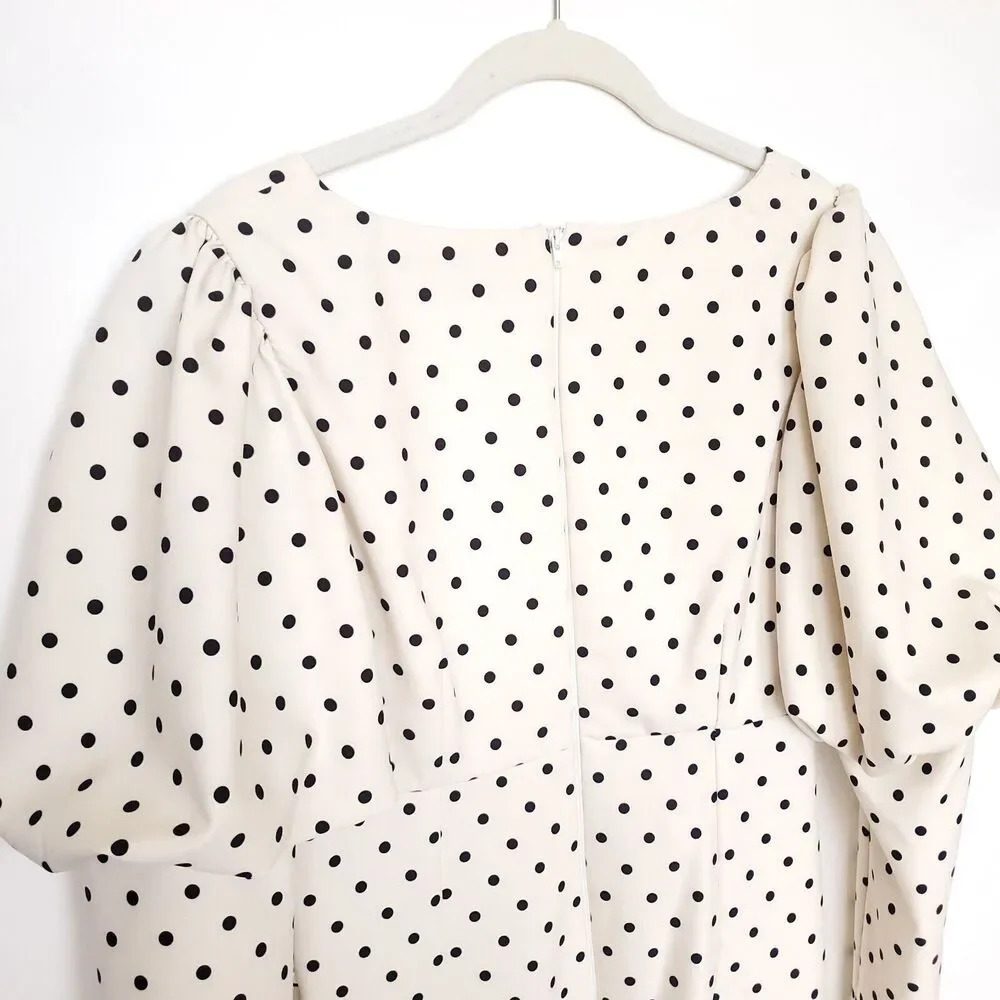 ASOS Little Mistress Maternity Womens Dress Size 8 Cream Black Polka Dot Midi - Picture 14 of 14